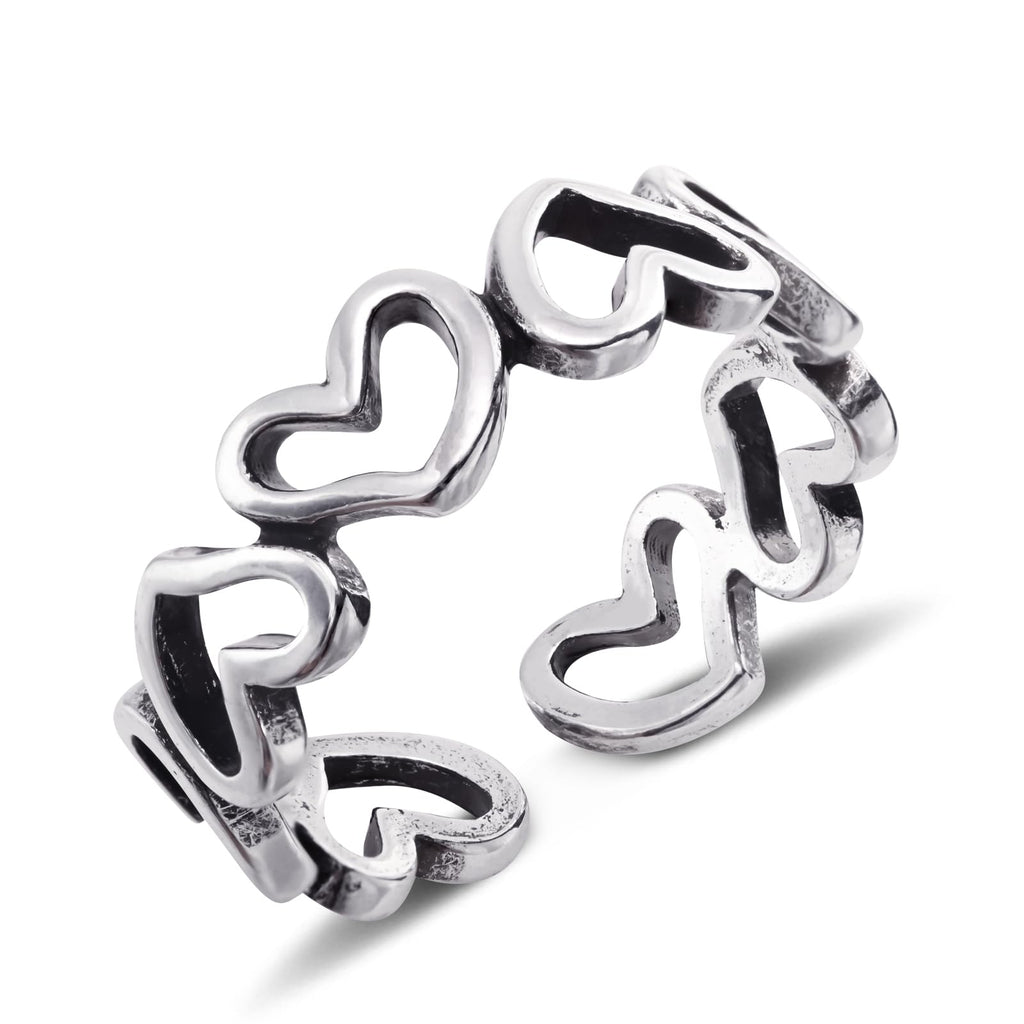 Silver Heart Ring - Adjustable Vintage Sterling Silver Open Heart Ring for Women, Unique Statement Thumb Ring