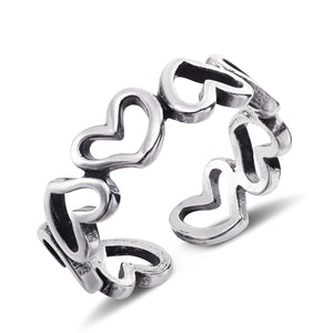 Silver Heart Ring - Adjustable Vintage Sterling Silver Open Heart Ring for Women, Unique Statement Thumb Ring