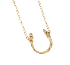 DESERT STUDIO JEWELRY Lucky Horseshoe Necklace Yellow Gold Filled Hammered 18 inch chain length