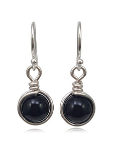 Sterling Silver Black Onyx Drop Earrings, Handmade Natural Gemstone Dangle Jewelry