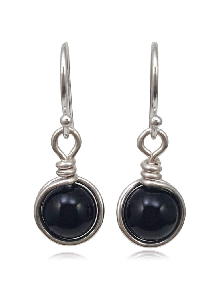 Sterling Silver Black Onyx Drop Earrings, Handmade Natural Gemstone Dangle Jewelry