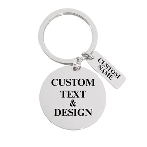 Custom Logo or Text Keychain – Double-Sided Engraved Silver Keychain with Personalized Name Charm – Your Message on Front & Back – Unique Corporate Gift for Employees, Realtor, Men & Women