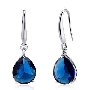 Desnuage Silver Teardrop Sapphire Earrings Navy Blue Dangle Drop Earrings for Women