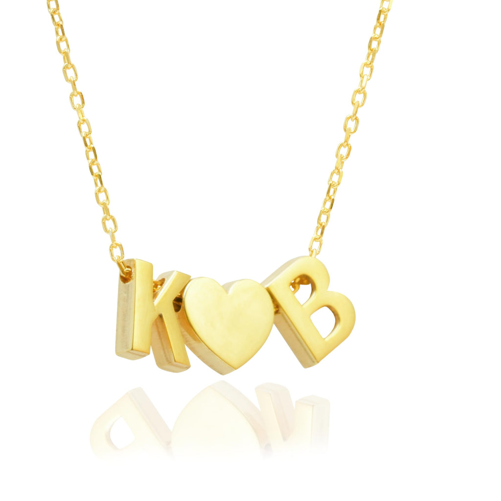 925 Solid Sterling Silver Personalized Initial Necklace for Women, Two Initial Necklace with Heart, Initial - Icon Pendant, Gift for Her, 14K Gold Plated