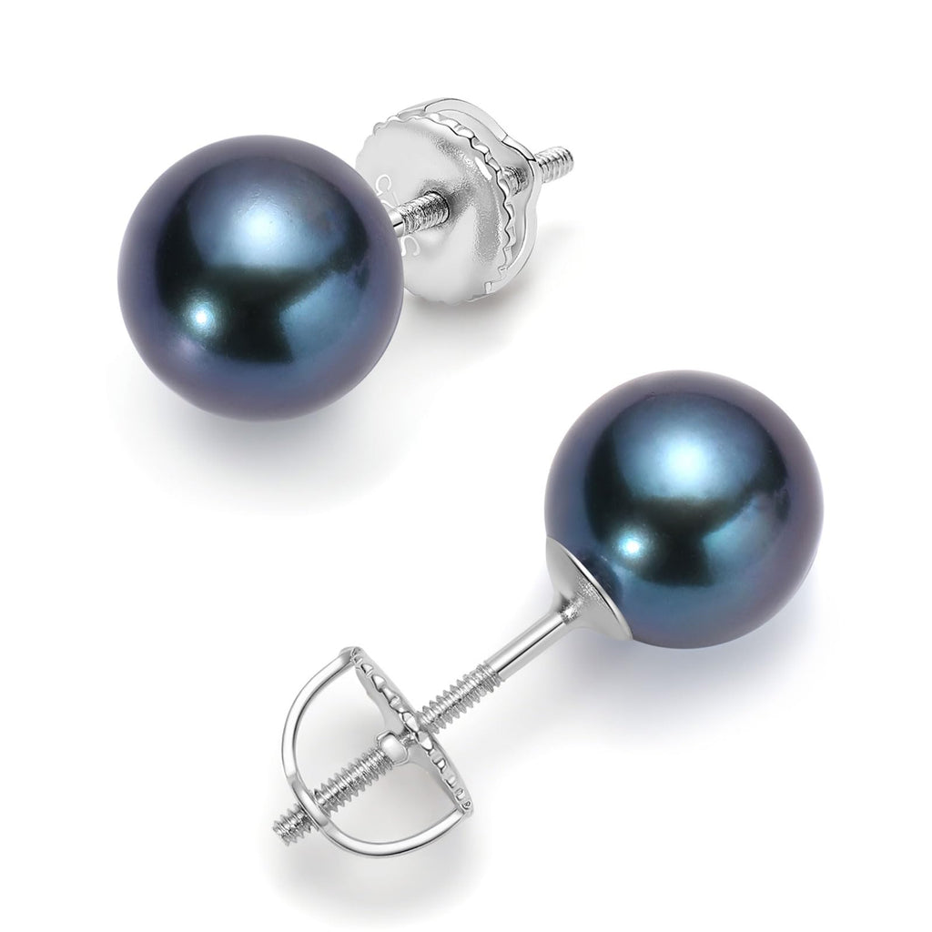 COYATE Black Pearl Stud Earrings, Akoya Cultured Pearl in 925 Sterling Silver, Hypoallergenic & Security Screw Backing, Jewelry Gifts for Women, 8-8.5mm