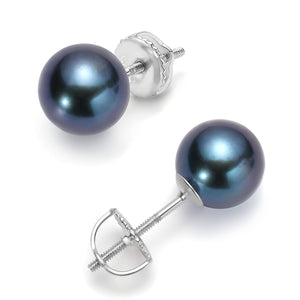 COYATE Black Pearl Stud Earrings, Akoya Cultured Pearl in 925 Sterling Silver, Hypoallergenic & Security Screw Backing, Jewelry Gifts for Women, 8-8.5mm