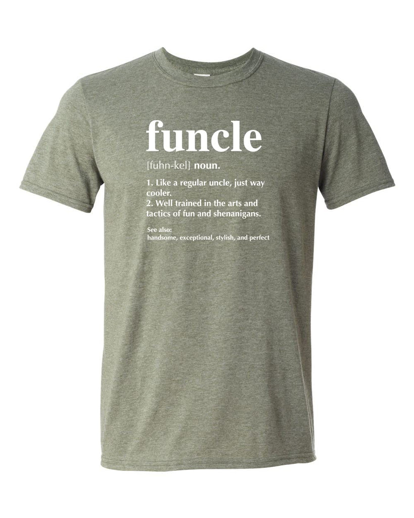 ElixirStreet Funcle T-Shirt - Funny Uncle Tshirt - Funcle Definition Shirt - Favorite Uncle Tee Idea - Like a Dad Defination (M, Heather Military Green)