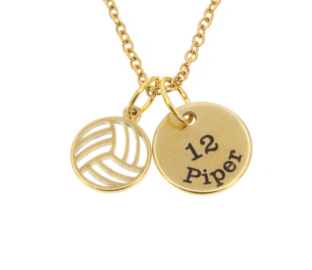 DistinctlyIvy Custom Volleyball Charm Necklace - Womens Player Team Coach Gift - Personalized Name Number - Stainless Silver Gold - DGR-12mm