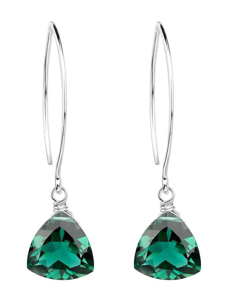 Emerald Green Quartz Trillion Sterling Silver Earrings