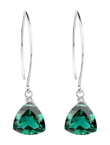 Emerald Green Quartz Trillion Sterling Silver Earrings