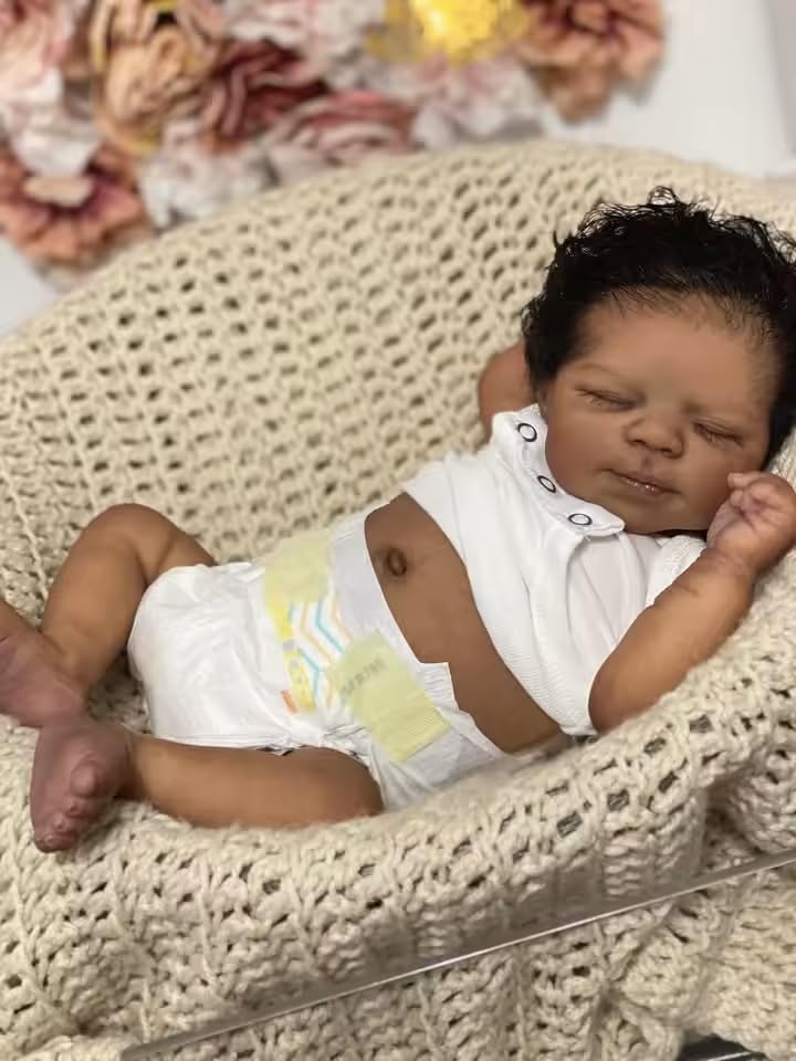 Anano Realistic Reborn Baby Dolls Silicone Full Body Black Girl 18 Inch Reborn Toddler Dolls Silicone Baby African American Black Newborn Baby Dolls with Hand Implanted Soft Hair