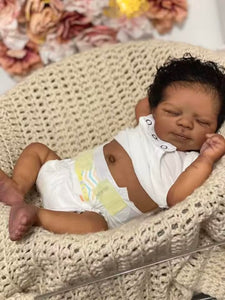 Anano Realistic Reborn Baby Dolls Silicone Full Body Black Girl 18 Inch Reborn Toddler Dolls Silicone Baby African American Black Newborn Baby Dolls with Hand Implanted Soft Hair