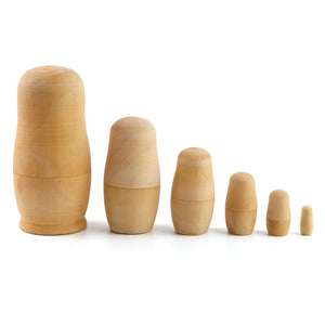 Koogel 6 Set Unpainted Nesting Dolls for Kids, Blank Nesting Dolls Wooden Matryoshka for Parent Child Activities Birthday Gift DIY Enthusiasts