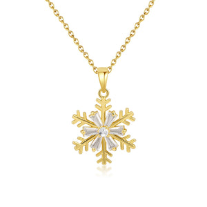 Watforsh 14K Gold Plated Snowflake Pendant Necklace Cubic Zirconia Winter Christmas Adjustable Thin Chain Necklace for Women