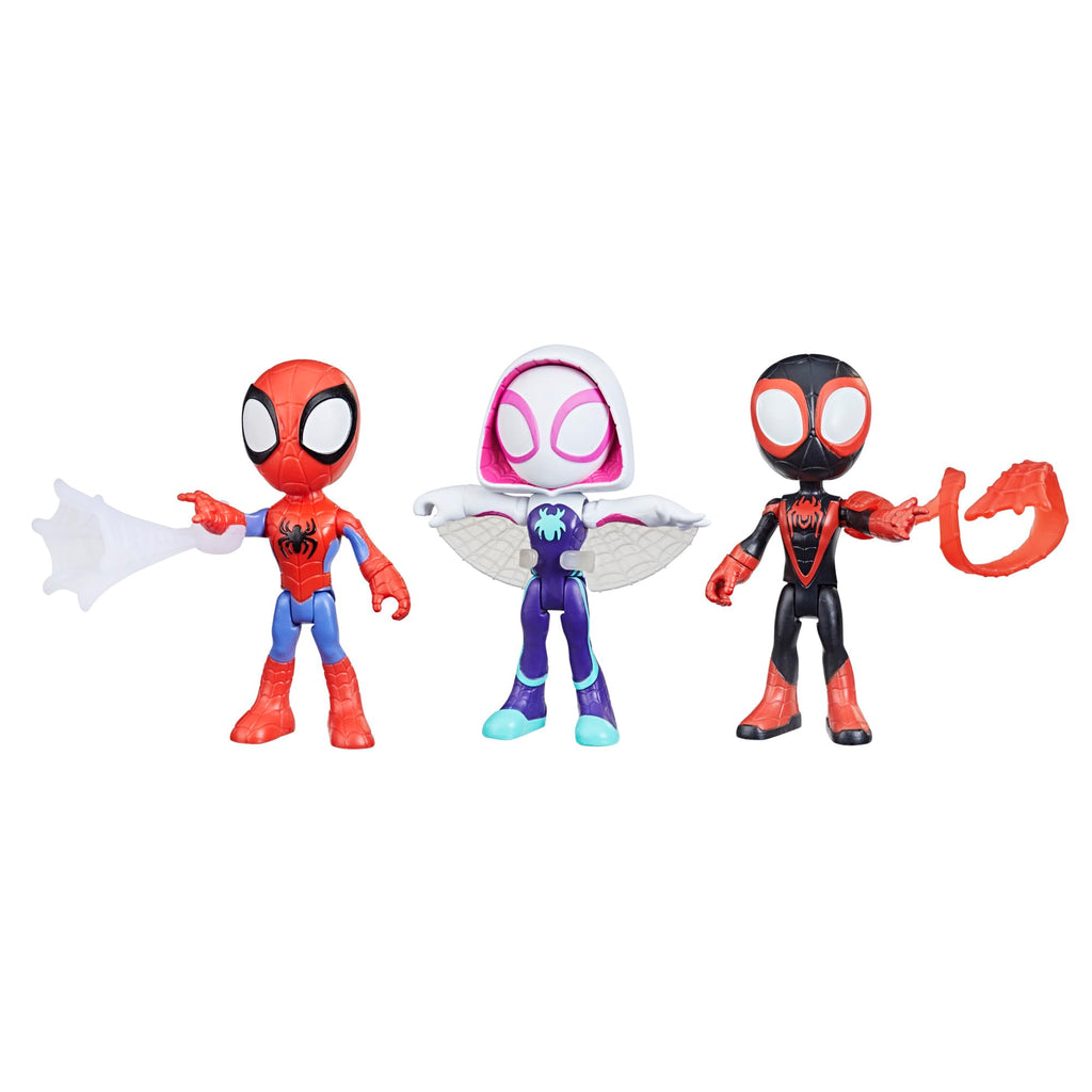 Spidey and his Amazing Friends 3-Pack, 4-Inch Scale Marvel Action Figures, Includes 3 Figures and 3 Accessories, Spider-Man, Ghost-Spider & Miles Morales