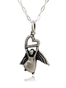 EnCharmed Sterling Silver Guardian Angel with Heart Charm Necklace, Spiritual Christian Pendant Jewelry