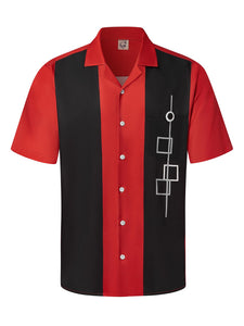Hardaddy Men's Camp Collar Retro Vintage Bowling Button Down Shirt with Pocket Casual Short Sleeve Beach Shirts Summer Relaxed Fit Wine Red-Cube L