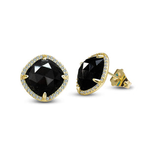Obsidian Earrings, Dainty Black Stud Earrings for Women, Gold Tone Black Jewelry for Her