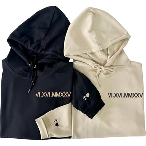shinedian Custom Embroidered Roman Numeral Date Hoodie/Couples Hoodies Special Day Date/Initials on Sleeve/Wedding Day Anniversary Birthday Valentines Day Couples Gift