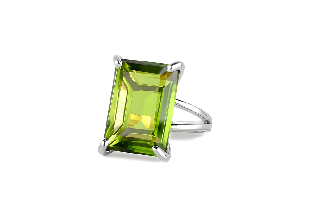 925 Sterling Silver Rings - Peridot Ring in Four-prong Setting - Boho Jewelry, Formal, Everyday Wear - Jewelry Box Included