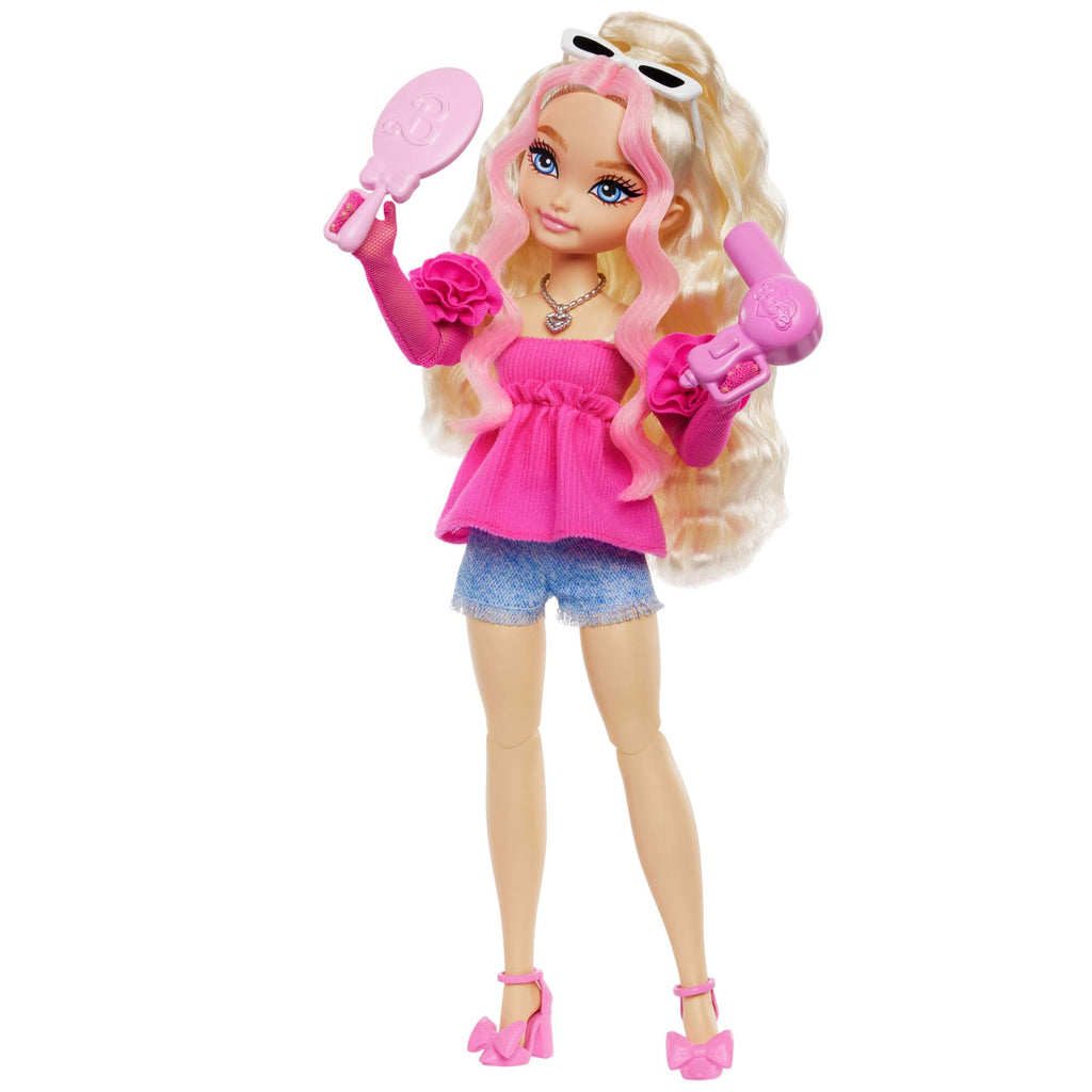 Barbie Dream Besties Playset, Malibu” Posable Fashion Doll with Wavy Blonde Hair, 11 Makeup & Hair-Themed Accessories