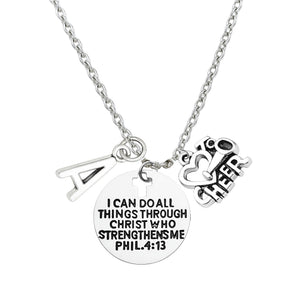 Personalized Cheer Christian Necklace - Faith 'I Can Do All Things Through Christ' Phil. 4:13 Pendant, Scripture Jewelry Gift