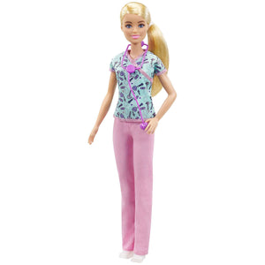 Barbie Nurse Blonde Doll (12-in/30.40-cm) with Scrubs Featuring a Medical Tool Print Top & Pink Pants, White Shoes & StethoscopeAccessory, Great Gift for Ages 3 Years Old & Up