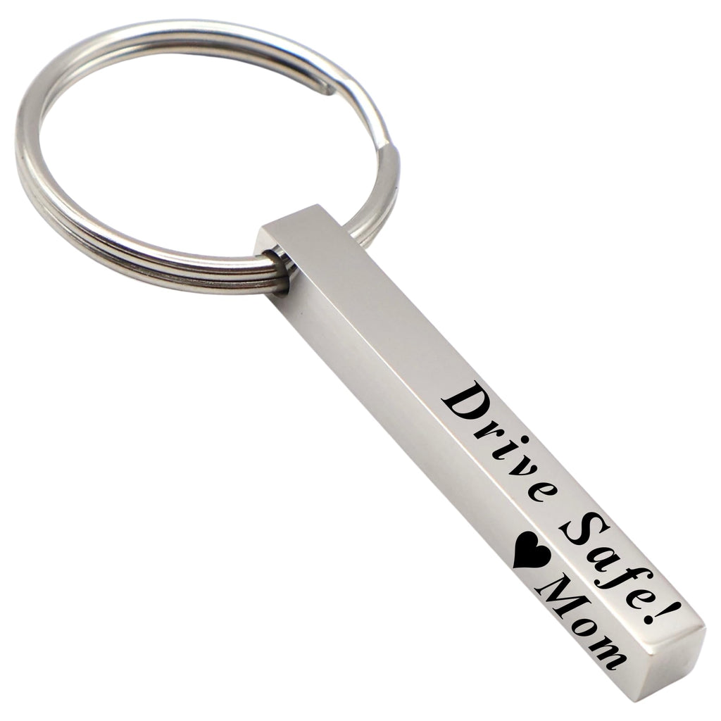 Personalized 4-Sided Stainless Steel Bar Keychain – Custom Engraved Vertical 3D Bar Keyring – Drive Safe Gift for New Drivers, Men, Women, and Loved Ones - Custom Stocking Stuffer Gift