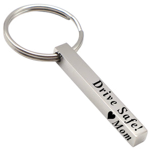Personalized 4-Sided Stainless Steel Bar Keychain – Custom Engraved Vertical 3D Bar Keyring – Drive Safe Gift for New Drivers, Men, Women, and Loved Ones - Custom Stocking Stuffer Gift
