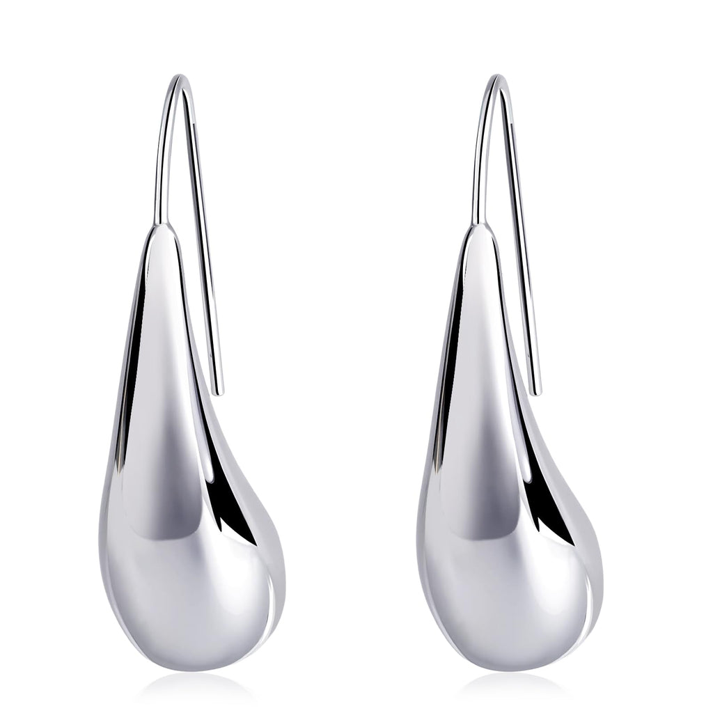 Teppdfann Silver Teardrop Pull Through Earrings – Modern Tear Drop Earrings for Women, Silver Minimalist Tear Drop Jewelry for All Occasions