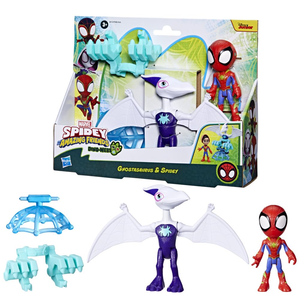 Spidey and his Amazing Friends Marvel Dino-Webs Ghostasaurus & Spidey 4-inch-Scale Spider-Man Action Figure Set, Toys for Kids Ages 3 and Up