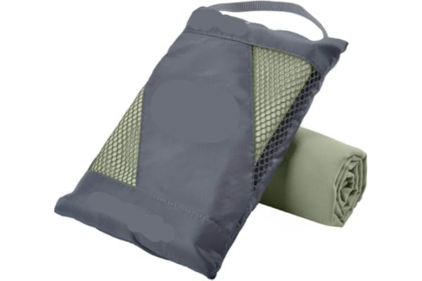 Roll-up microfiber towel with carrying case on a white background