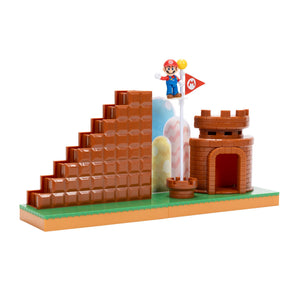 Super Mario Nintendo 2.5" Action Figures Course Complete Playset with Mario Figure, Interactive Stairs, Flagpole, Castle, and Base Platform