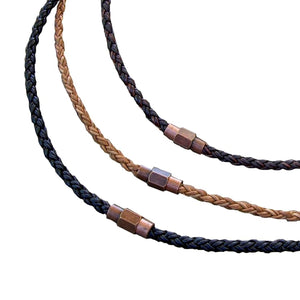 Urban Survival Gear USA Handmade Braided Leather Necklace – Copper Toned Brass Magnetic Clasp Chain for Men - Genuine Antique Brown Leather Necklace for Women - 16,18,20 inch or Custom