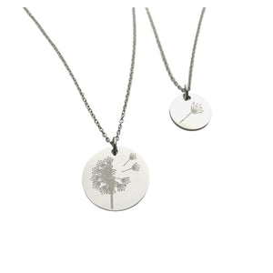 Pammytail Dandelion Pendant Necklace Set of 2 18 in and 20 inch Mother Daughter Jewelry