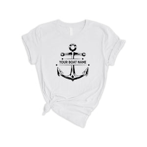 Generic Unisex Adult Personalized Boat Name Crew Neck T-Shirt, White, M, Short Sleeve