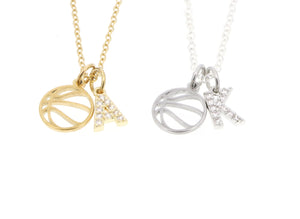 DistinctlyIvy Personalized Basketball Necklace - Player Team Gift - Custom CZ Sparkle Pave Crystal Initial - Stainless Silver Gold - DII
