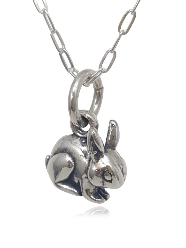 EnCharmed Sterling Silver Tiny Rabbit Bunny 3D Charm Necklace, 18"