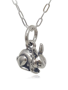 EnCharmed Sterling Silver Tiny Rabbit Bunny 3D Charm Necklace, 18"