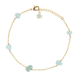 CRYSTALINES Natural Raw Blue Aquamarine Dainty Anklets, Rough Crystals Stone, Ankle Bracelet, Handmade Hanging Jewelry, 14K Gold Plated, Adjustable Chain, Gift for Women, 9+1.50inch