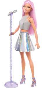 Barbie Careers Fashion Doll & Accessory, Pop Star with Pink Hair & Brown Eyes Wearing Iridescent Skirt with Microphone