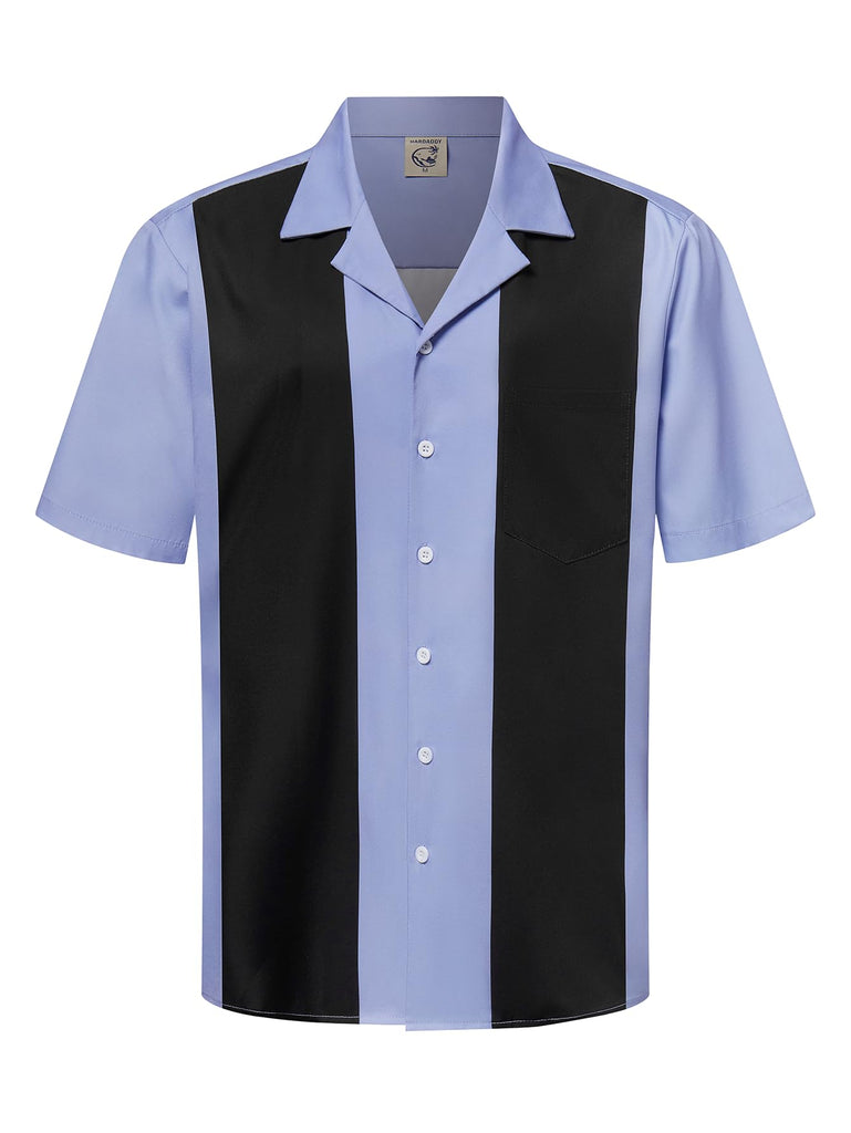Hardaddy Men's Camp Collar Retro Vintage Bowling Button Down Shirt with Pocket Casual Short Sleeve Beach Shirts Summer Loose Fit Purple Black XXL