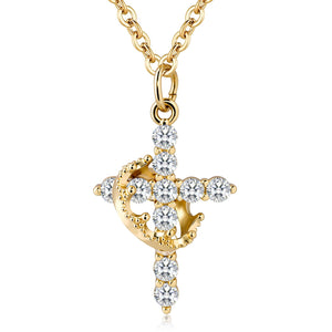 Aliyoham Rotatable Crown Gold Cross Necklaces for Women, Hypoallergenic Diamond 14K Gold Plated Necklaces Non Tarnish, Dainty Jewelry for Women