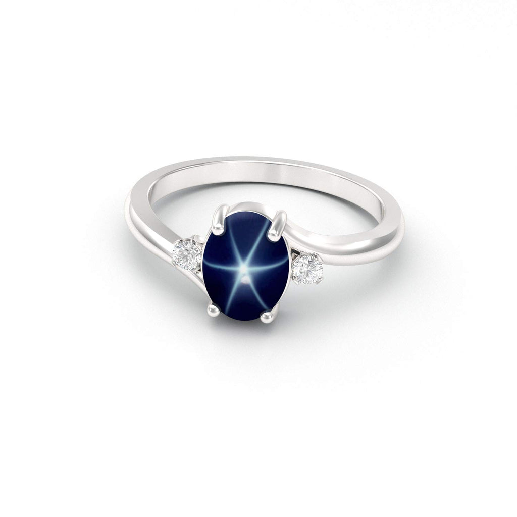 Genuine Blue Star Sapphire Sterling Silver 925 Ring/White Sapphire Accents