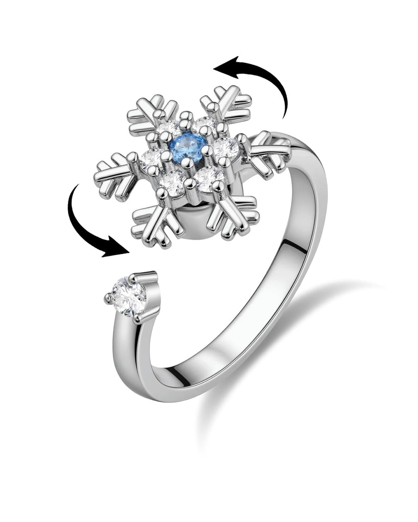 Zikichiky Blue Snowflake Fidget Open Ring with Cubic Zirconia Silver Adjustable Spinner Anxiety Ring for Women