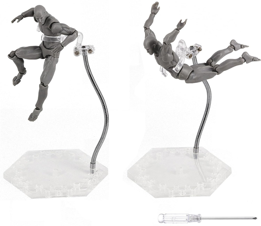 Action Figure Stand with Adjustable Metal Support Arm, Action Figure Display Holder Stand Base Compatible with HG RG SD SHF Gundam 1/144 Toy with Screwdriver (2Pcs Clear)