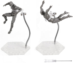 Action Figure Stand with Adjustable Metal Support Arm, Action Figure Display Holder Stand Base Compatible with HG RG SD SHF Gundam 1/144 Toy with Screwdriver (2Pcs Clear)