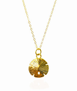 Rose Ave. Jewelry Genuine Gold Sand Dollar Necklace, Real Sand Dollar Charm on 14k Chain, Ocean & Beach Jewelry