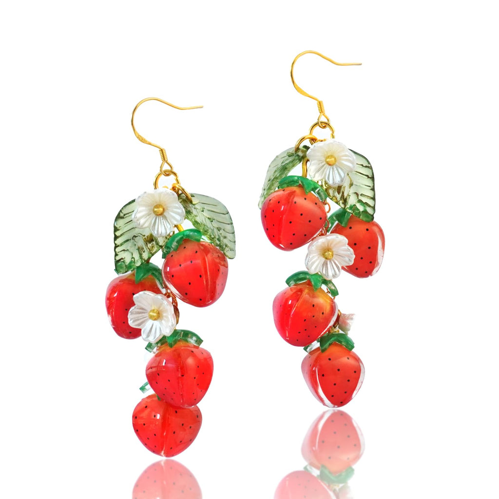 WLWDBY Strawberry Dangle Earrings - Handmade berry earrings-fruit dangle earrings for women-cute strawberry earrings 925 Silver dangle strawberry earrings