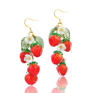 WLWDBY Strawberry Dangle Earrings - Handmade berry earrings-fruit dangle earrings for women-cute strawberry earrings 925 Silver dangle strawberry earrings
